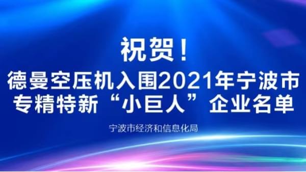 祝賀！德曼登榜2021年寧波專精特新“小巨人”企業